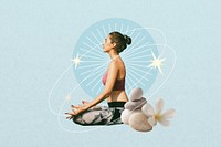 Woman meditating, health and wellness remix