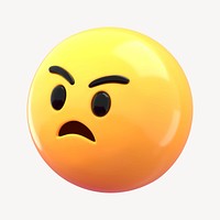 3D angry face emoticon, social media clipart psd