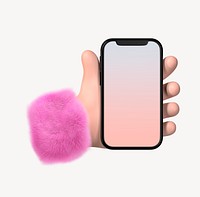 3D woman's hand holding phone clipart psd