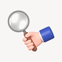 Businessman's hand holding magnifying glass, 3D graphic psd