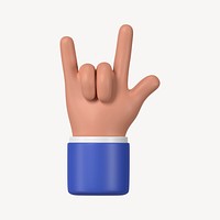 ILY hand sign, gesture in 3D design psd