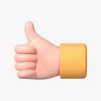 Thumbs up hand gesture, 3D illustration psd