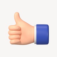 Thumbs up hand gesture, 3D illustration psd