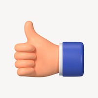 Thumbs up hand gesture, 3D illustration psd