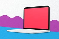 3D laptop, blank red wallpaper