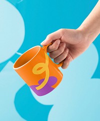Coffee mug mockup, funky design psd