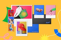 Funky mood board mockup, flat lay psd