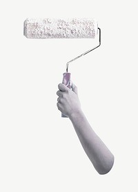 Paint roller collage element, white design psd