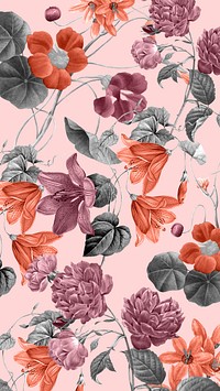 Vintage flower pattern mobile wallpaper, pink background