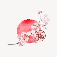 Chinese cherry blossom flower branch collage element