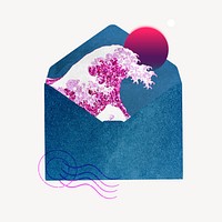 Hokusai's pink wave in letter. Remixed by rawpixel