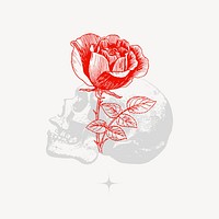 Rose & skull collage element, red design