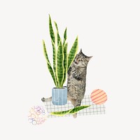 Cat ruining houseplant collage element