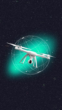 Drone technology mobile wallpaper, grid globe remix