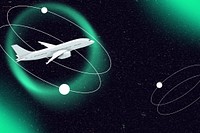 Plane in space background, technology business remix