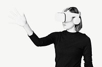 Woman wearing VR, entertainment technology psd