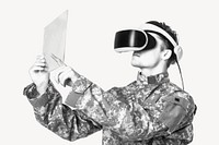 Military man wearing VR, technology