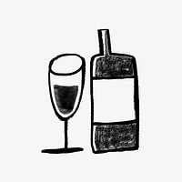 Champagne glass, bottle, celebration drinks doodle psd
