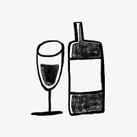 Champagne glass, bottle, celebration drinks doodle