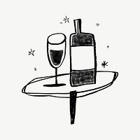 Champagne glass, bottle, celebration drinks doodle psd