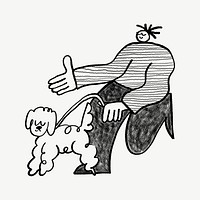 Dog walking man,  doodle graphic psd