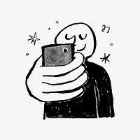 Man taking selfies, lifestyle doodle psd