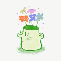 Head growing flowers, self-growth doodle psd