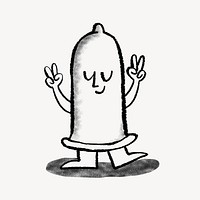 Cartoon condom, sexual health doodle