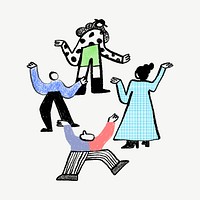 People dancing doodle, party graphic psd