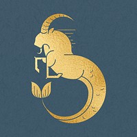 Gold Capricorn sign, Alphonse Mucha&rsquo;s zodiac symbol, famous Art Nouveau artwork psd, remixed by rawpixel
