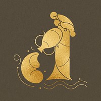 Gold Aquarius sign, Alphonse Mucha’s zodiac symbol, famous Art Nouveau artwork psd, remixed by rawpixel