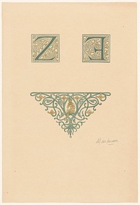 Hoofdletters E en Z en vignet met sater en panfluit (1896) print in high resolution by Antoon Derkinderen. 