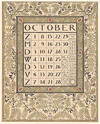 Kalenderblad voor oktober 1899 (1898) print in high resolution by Gerrit Willem Dijsselhof.  