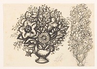 Twee studies van een vaas met bloemen (ca. 1891–1941) drawing in high resolution by Leo Gestel. 