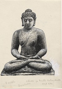 Ontwerp boekillustratie voor Alexander Cohen's Van Anarchie tot Monarchie: Buddha op de Borobúdur te Java (ca. 1891–1941) drawing in high resolution by Leo Gestel. 