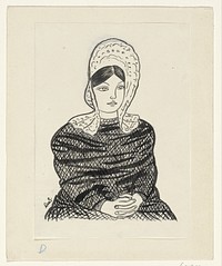 Vrouw in klederdracht (1891–1941) drawing in high resolution by Leo Gestel.  