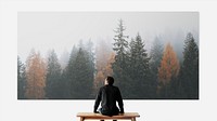 Man with projector wall mockup psd rear view