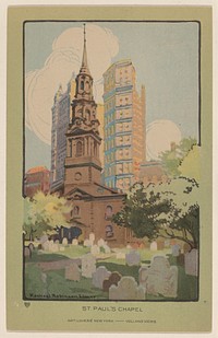 St. Paul's Chapel (1914) from Art–Lovers New York postcard in high resolution by Rachael Robinson Elmer.  