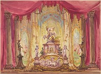 Stage Set with a Statue Of Saint George Slaying the Dragon by Robert Caney (1847–1911).  