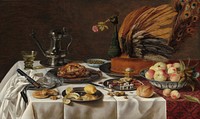 Still Life with Peacock Pie (1627) by Pieter Claesz.  