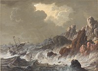 Storm&ndash;Tossed Ships Wrecked on a Rocky Coast by Johann Christoph Dietzsch (1710&ndash;1769).  