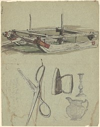 Studies of a Sled and Various Household Objects (ca. 1870-1890) drawing in high resolution by Enoch Wood Perry, Jr.  