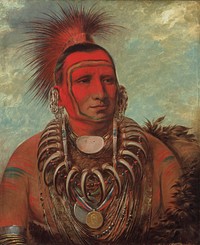 Shon-ta-yi-ga, Little Wolf, a Famous Warrior (1844–1845) painting in high resolution by George Catlin.  