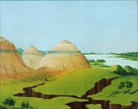 The Three Domes, Clay Bluffs 15 Miles above the Mandan Village (1832) painting in high resolution by George Catlin.  