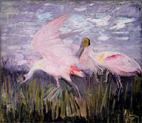 Roseate Spoonbills, study for book Concealing Coloration in the Animal Kingdom (ca.1905–1909) painting in high resolution by Abbott Handerson Thayer.  