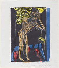 Peter Schlemihl's Wondrous Story: Schlemihl in the Solitude of His Room (1915) print in high resolution by Ernst Ludwig Kirchner.  