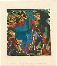 Peter Schlemihl's Wondrous Story: Schlemihl's Encounter with His Shadow (1915) print in high resolution by Ernst Ludwig Kirchner.  