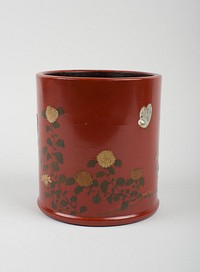 Brushpot with Design of Chrysanthemums, Rocks, and Butterfly