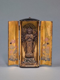 Portable Shrine with Statuette of the Thousand-Armed Bodhisattva Avalokitesvara Senju Kannon Bosatsu