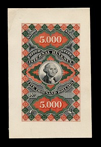 $5,000 Documenatary Second Issue revenue stamp trial color essay